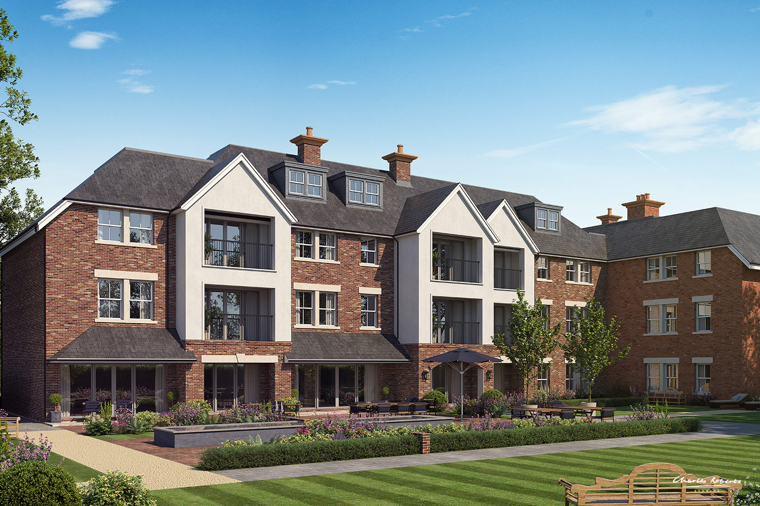 6 retirement home garden elevation cgi assisted living visualisation