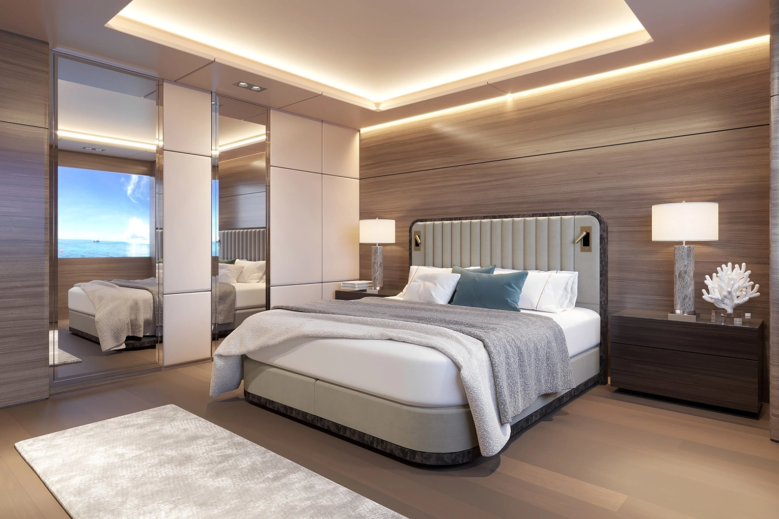superyacht bedroom interior cgi bespoke bed savoir beds