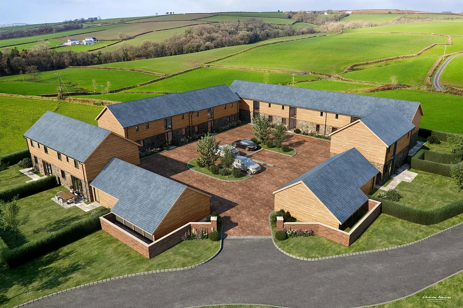 barn conversion cgi aerial courtyard view barn conversion cgi aerial courtyard view