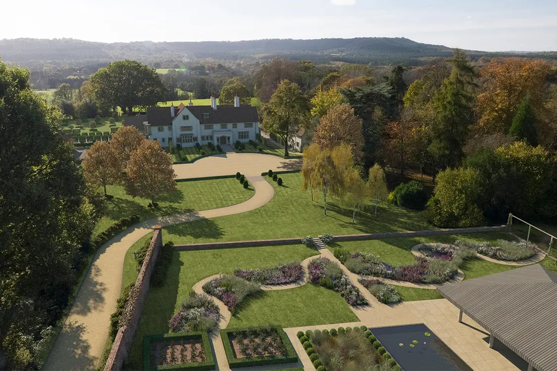 architectural 3d rendering country house estate landscape