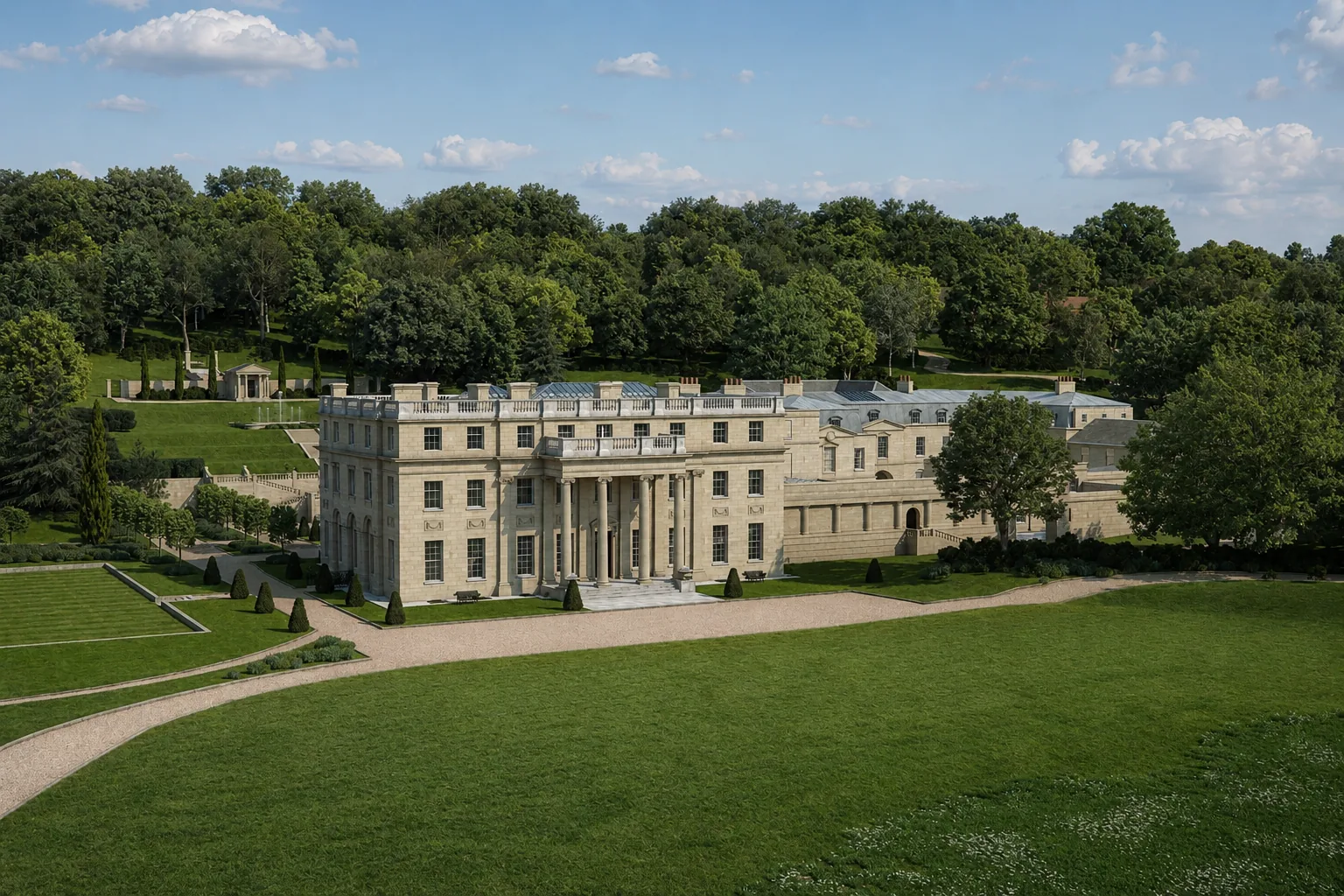 benham park architectural visualisation country house parkland