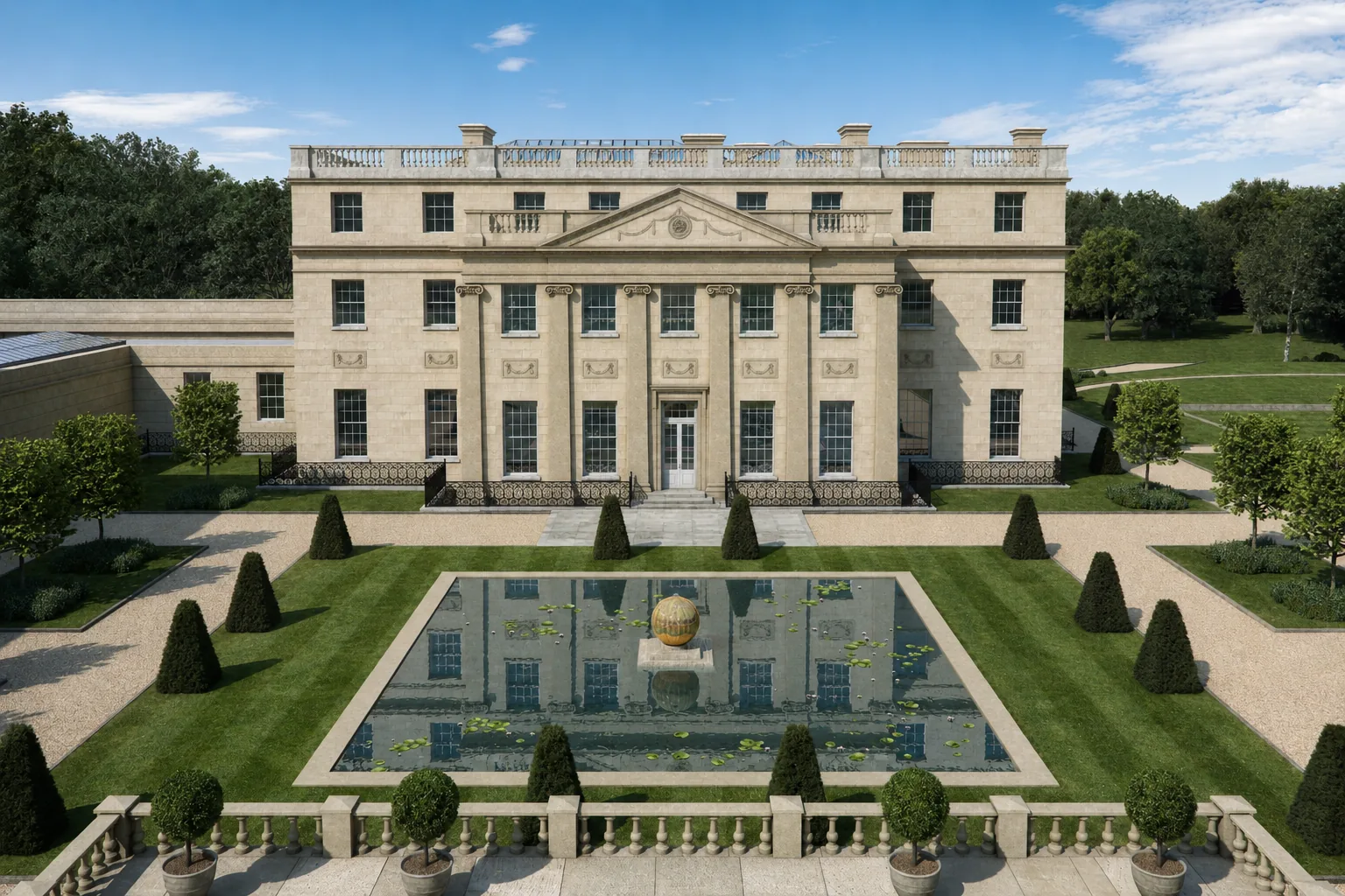 benham park architectural visualisation formal garden pool