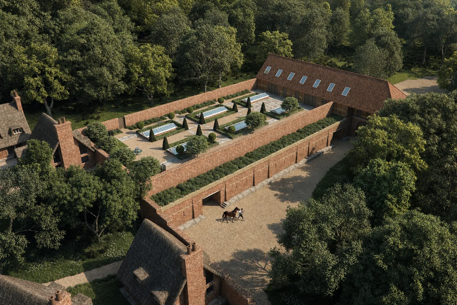 benham park architectural visualisation walled garden stables horse