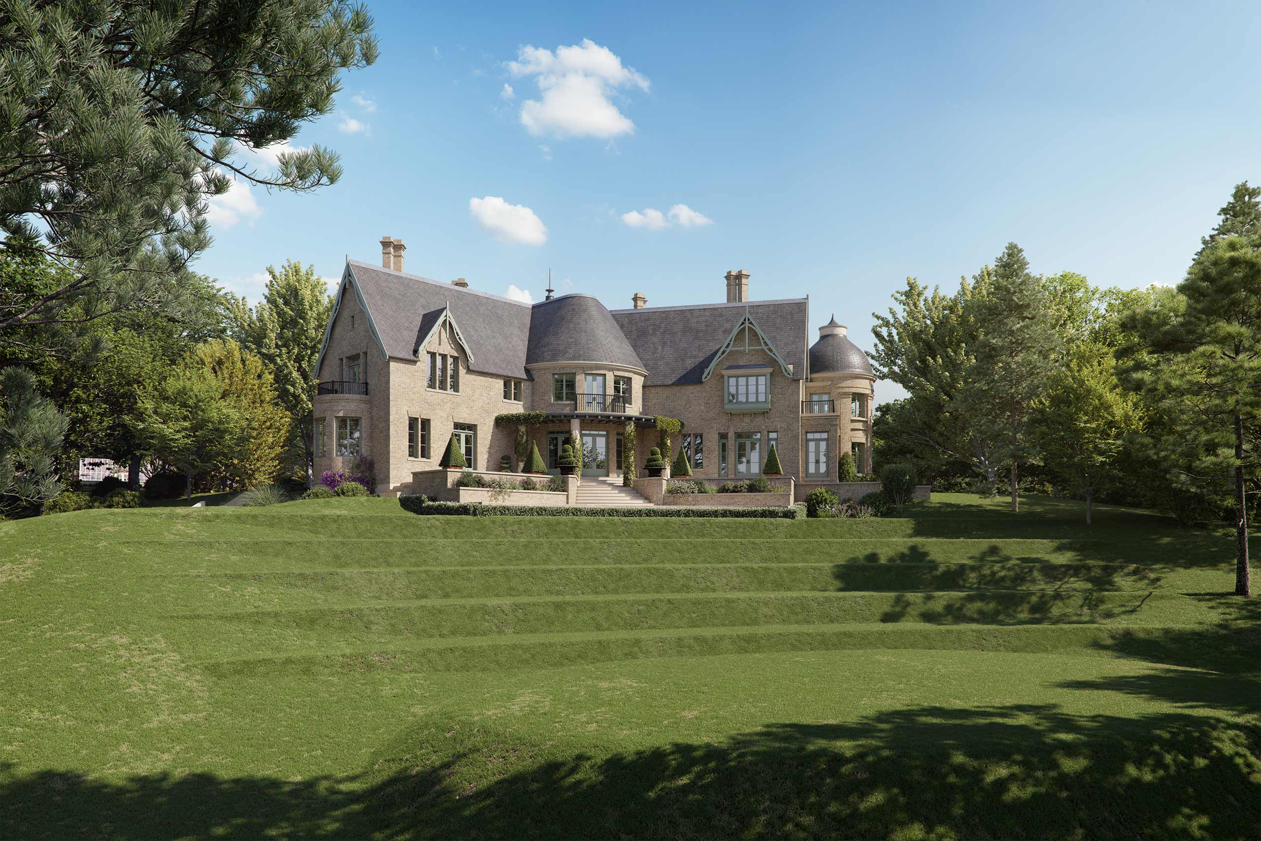 exterior 3d rendering classical country house