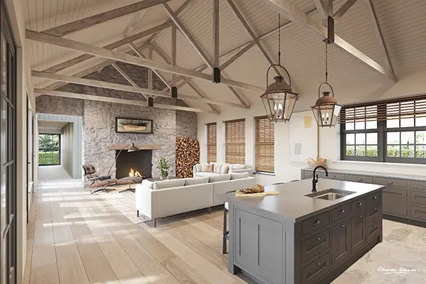 interior 3d rendering barn conversion open plan living