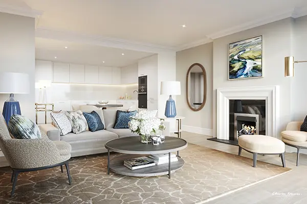 interior 3d rendering retirement apartment living room